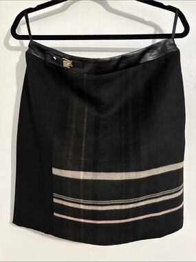 WHBM Black Mini Skirt with Subtle Cream and Pink Stripes